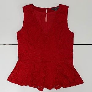 SUZY SHIER DEEP RED SLEEVELESS WITH SHEER V NECK